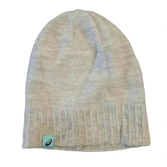 Asics Women's Heather Sage Green Acrylic Slouch Knit Beanie EUC sz OS w Logo tag - Picture 1 of 5